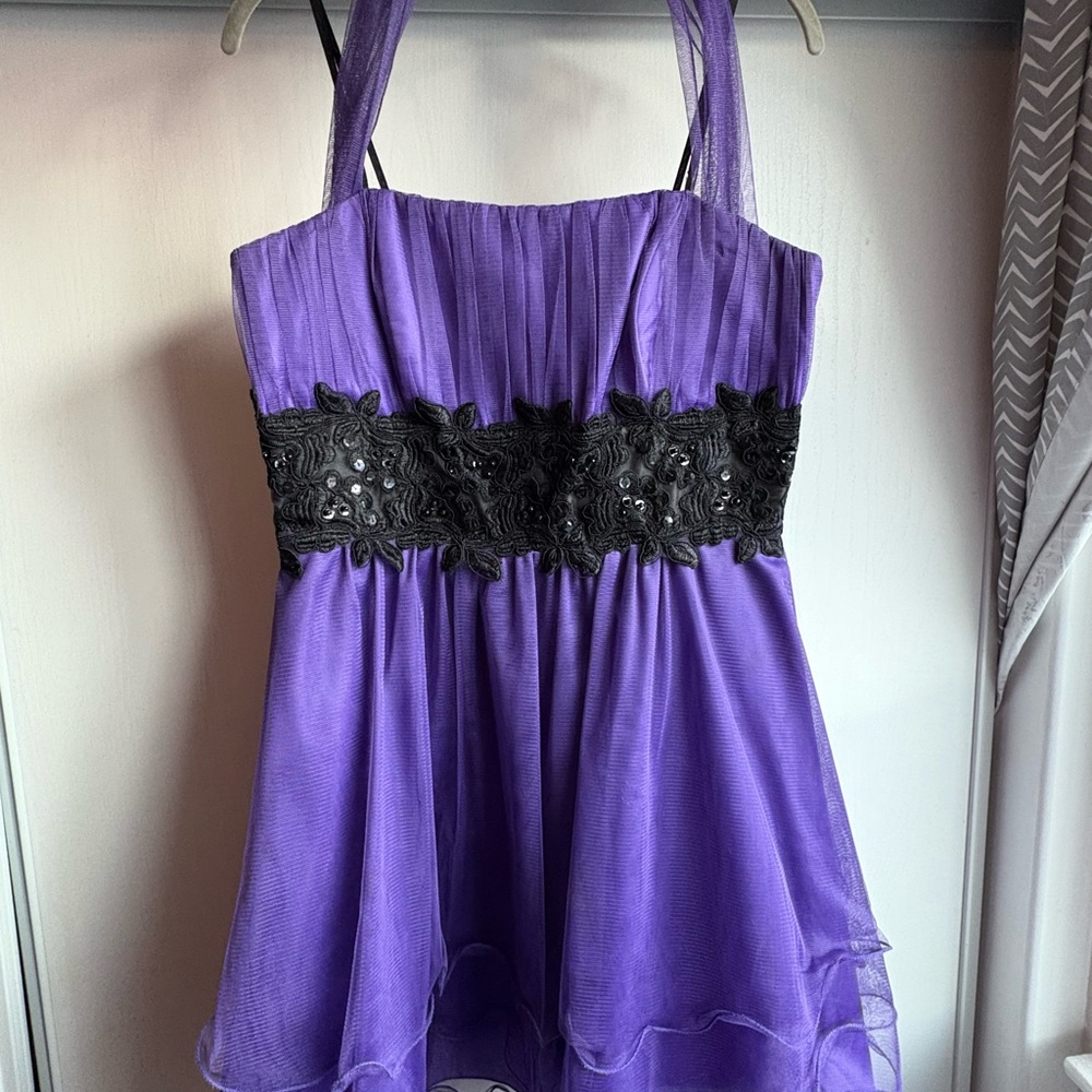 Purple Dress with Black Lace Detail